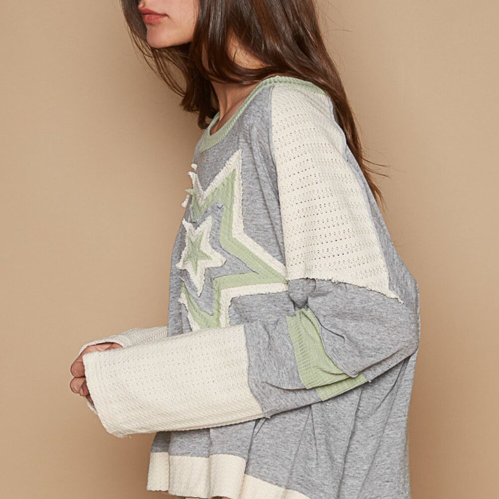 020 Pol Shining Star Patchwork Long Sleeve Pull O… - image 4